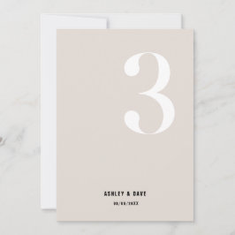 Convite Tabela Número 3 Números de Casamentos Beige Negros