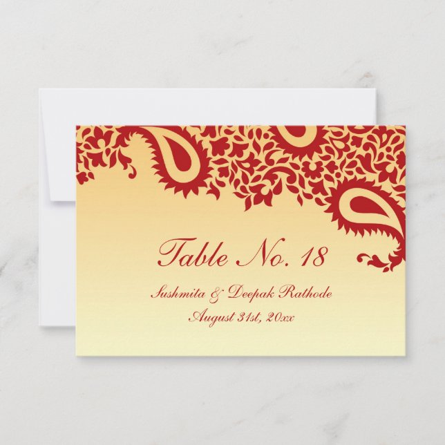 Convite Tabela Número Paisley Wedding Flat Card (Frente)