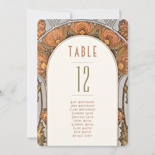 Convite Table Numbers Vintage Art Nouveau Wedding (Frente)