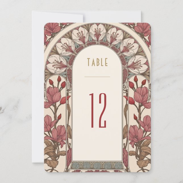 Convite Table Numbers Vintage Art Nouveau Wedding (Frente)