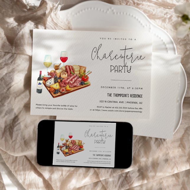 Convite Tábua de Charcutaria Vinho Queijo Qualquer Oportun (Criador carregado)