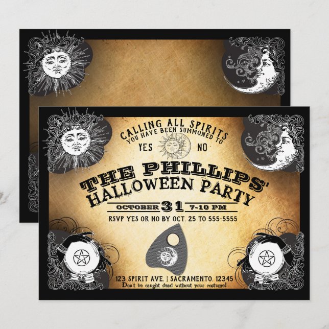 Convite Tábula de Espírito Halloween Espíritos Caça Fantas (Frente/Verso)