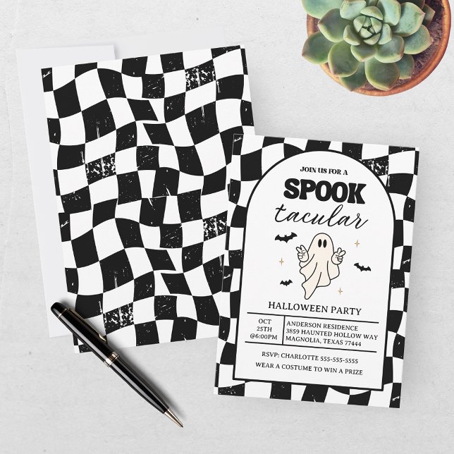 Convite Tabuleiro de Xadrez Retro Espetacular de Halloween (Criador carregado)