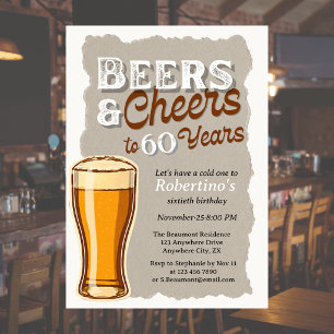 Convite Taça de Aniversário de 60 anos Cheers & Beers para