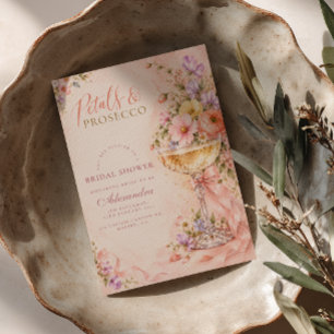 Convite Taça de Chá de Noiva Pétalas & Prosecco com Flores