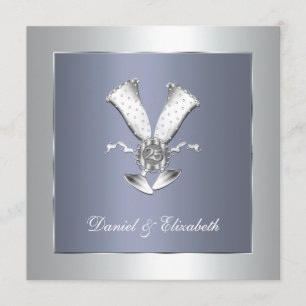 Convite Taça de Champanhe Azul 25º Aniversário de Casament