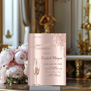 Convite Taça de Champanhe com Glitter Drips Quinceañera
