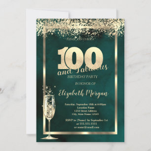 Convite Taça de Champanhe Confete Dourado Verde Aniversári