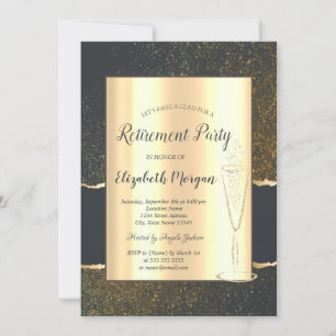 Convite Taça de Champanhe de Confete Dourado Elegante Apos