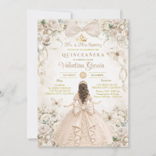 Convite Taça de Champanhe Floral Quinceañera Princesa