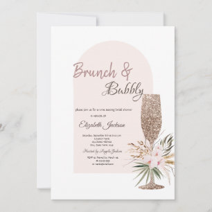 Convite Taça de Champanhe Flores Boho Brunch & Espumante