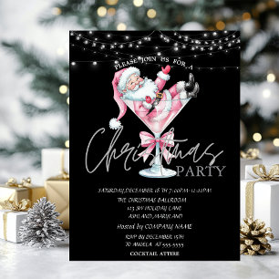 Convite Taça de Champanhe Papai Noel Rosa Empresa de Natal