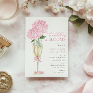 Convite Taça de Champanhe Pink Hydrangea Bubbles and Bloom