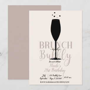 Convite Taça de Champanhe Preto Brunch & Bubbly Aniversári