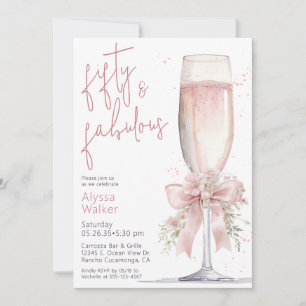Convite Taca de Champanhe Rosa 50 & Fabuloso Aniversário d