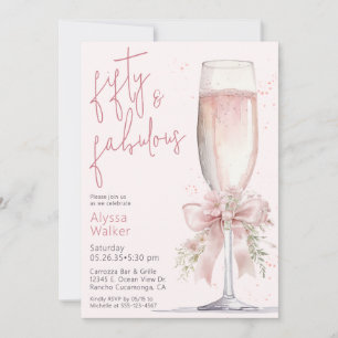 Convite Taca de Champanhe Rosa 50 & Fabuloso Aniversário d