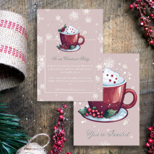 Convite Taça de Chocolate Quente Natal Rosa Rubor