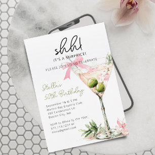 Convite Taça de Martini de Aquarela para Festa de Aniversá