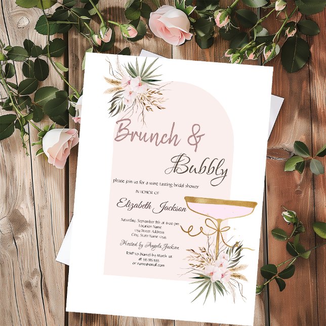 Convite Taça de Martini Flores Boho Brunch & Espumante (Criador carregado)