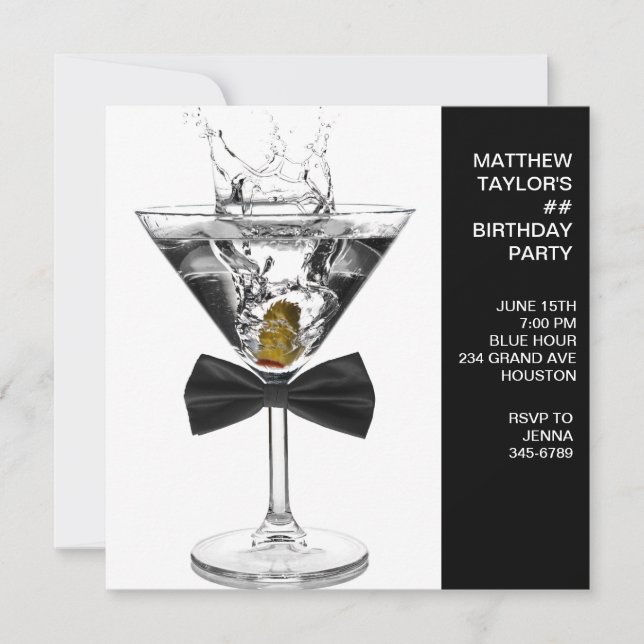 Convite Taça De Martini Para Homens Qualquer Número De Ani (Frente)