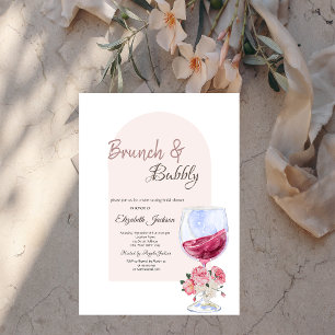 Convite Taça de Vinho Boho Flores Confetes Brunch & Espuma