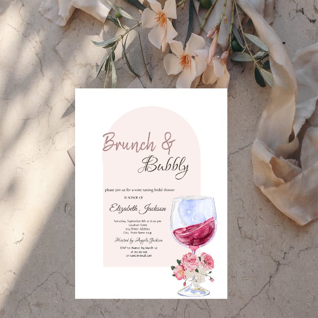 Convite Taça de Vinho Boho Flores Confetes Brunch & Espuma (Criador carregado)