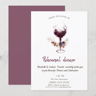 Convite Taça de vinho burgundy floral jantar de ensaio