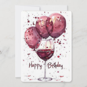 Convite Taça de Vinho de Aniversário Elegante Carta Aqua