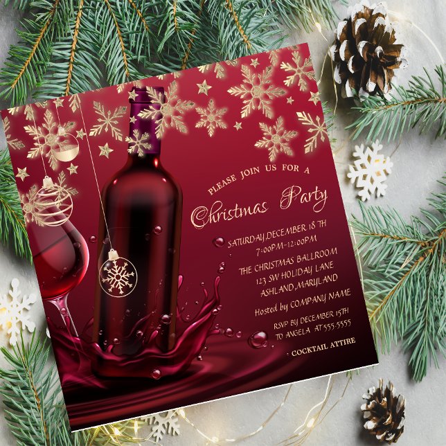 Convite Taca de vinho, flocos de neve Natal corporativo (Criador carregado)