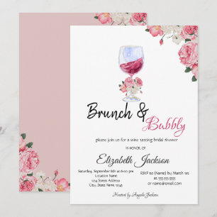 Convite Taça de Vinho Floral Brunch & Bubbly Chá de Noiva