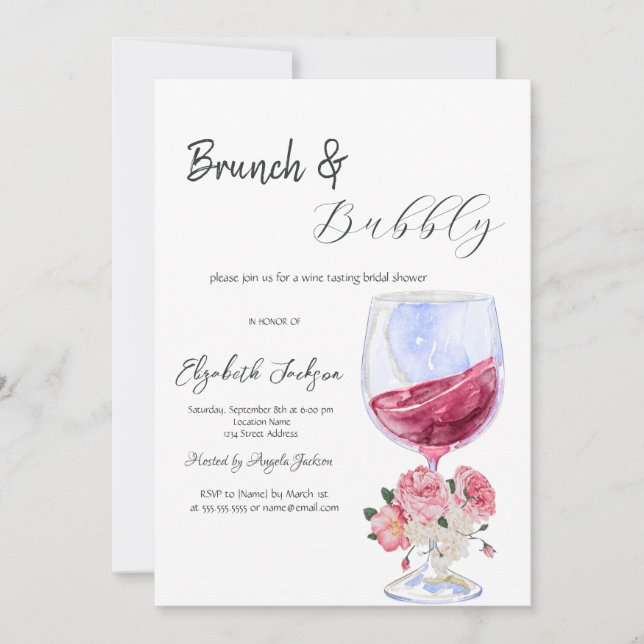 Convite Taça de Vinho Floral Brunch & Espumante (Frente)