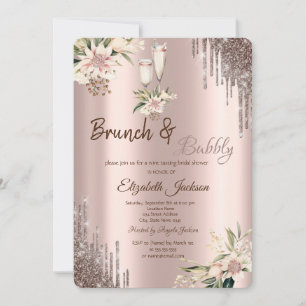 Convite Taça de Vinho Floral com Brilho Bridal Shower