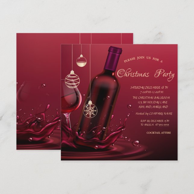Convite Taca de Vinho, Garrafa Corporate Natal (Frente/Verso)