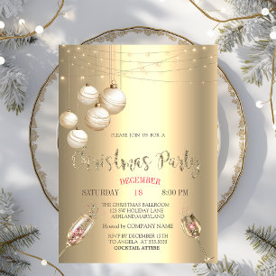 Convite Taca de Vinho,Luzes,Bolas Natal Ouro Empresa