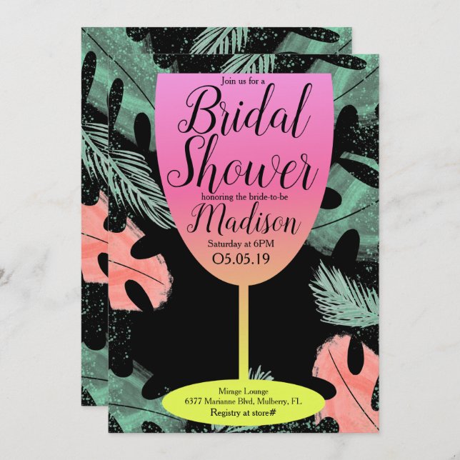 Convite Taca de vinho Ombre ChÃ¡ de noiva tropical (Frente/Verso)