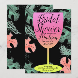 Convite Taca de vinho Ombre ChÃ¡ de noiva tropical