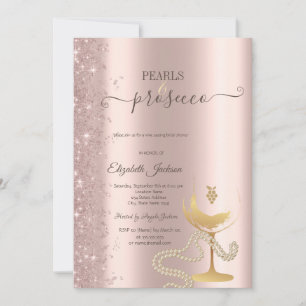 Convite Taça de Vinho Pérolas Brilho Dourado Rosa Choque d