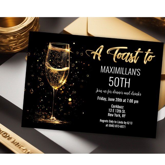 Convite Taca de vinho preto e dourado para qualquer evento (Criador carregado)