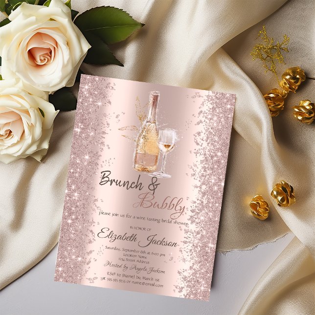 Convite Taça de Vinho Rose Gold Confete Chá de Noiva (Criador carregado)