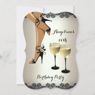 Convite Taça de Vinho Sapatos Pretos de Creme Aniversário 