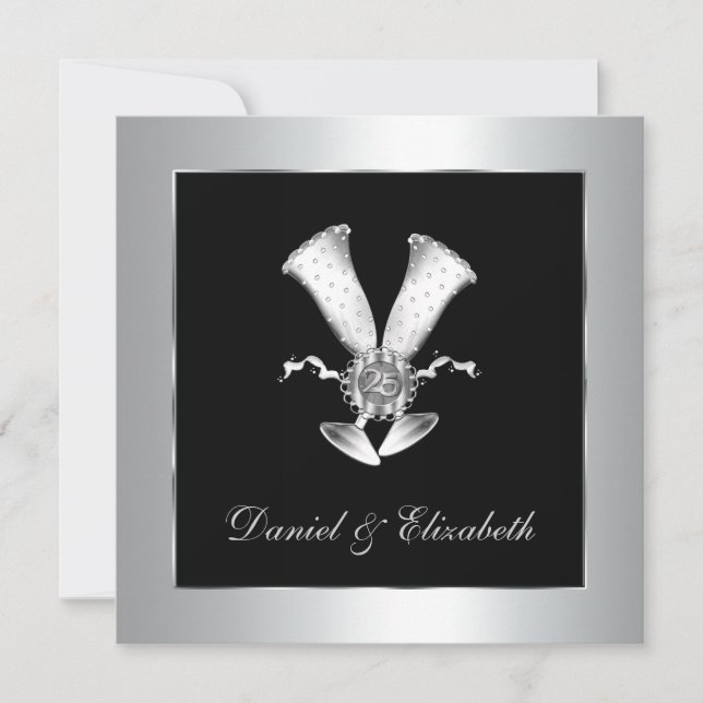 Convite Taças de Champanhe 25º Aniversário de Casamento (Frente)