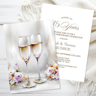 Convite Taças de Champanhe Elegantes 15º Aniversário de Ca