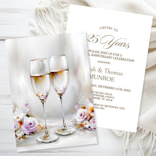 Convite Taças de Champanhe Elegantes Aniversário de 25 Ano