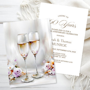 Convite Taças de Champanhe Elegantes Aniversário de Casame