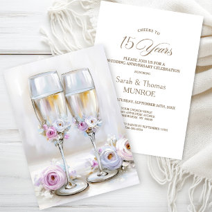 Convite Taças de Champanhe Florais Rosa 15º Aniversário