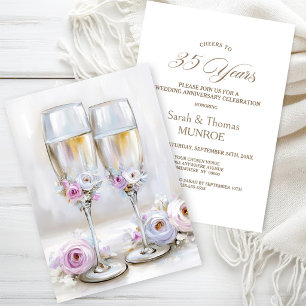 Convite Taças de Champanhe Florais Rosa 35º Aniversário