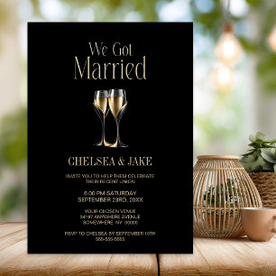 Convite Taças de Champanhe Ouro Preto Casamento Depois da