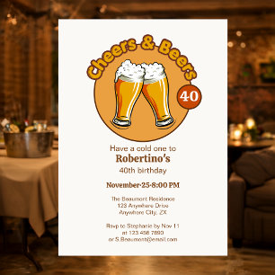 Convite Taças de Cheers & Beers Retro Masculinas 40º Anive