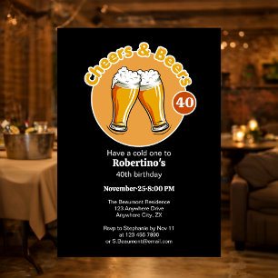 Convite Taças de Cheers & Beers Retro Masculinas 40º Anive