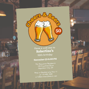 Convite Taças de Cheers & Beers Retro Masculinas 50º Anive